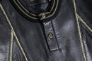 1980-90s SAXONY leather combi henry neck 3D knit pull