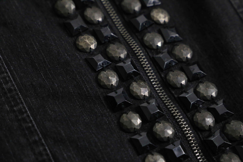 stone studded black denim jacket
