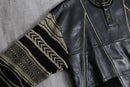 1980-90s SAXONY leather combi henry neck 3D knit pull