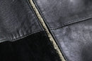 1980-90s SAXONY leather combi henry neck 3D knit pull