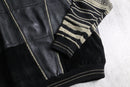 1980-90s SAXONY leather combi henry neck 3D knit pull