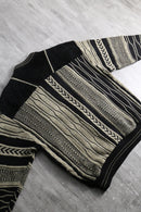 1980-90s SAXONY leather combi henry neck 3D knit pull