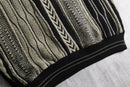 1980-90s SAXONY leather combi henry neck 3D knit pull