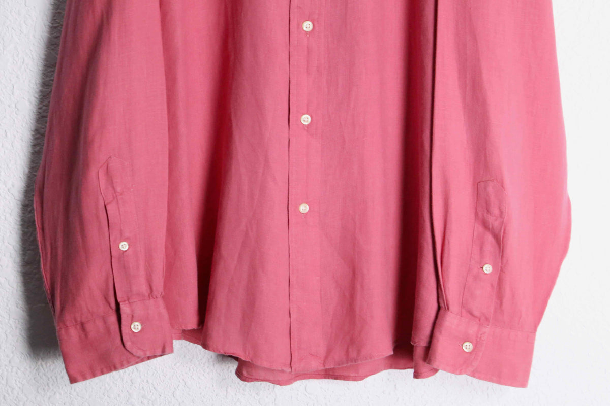 極美品 現行 ラルフローレン linen L/S shirt S red 美品】80s Ralph Lauren special silk linen shirt red big size