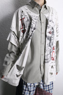 "Re:make" damaged tee docking stripe shirt