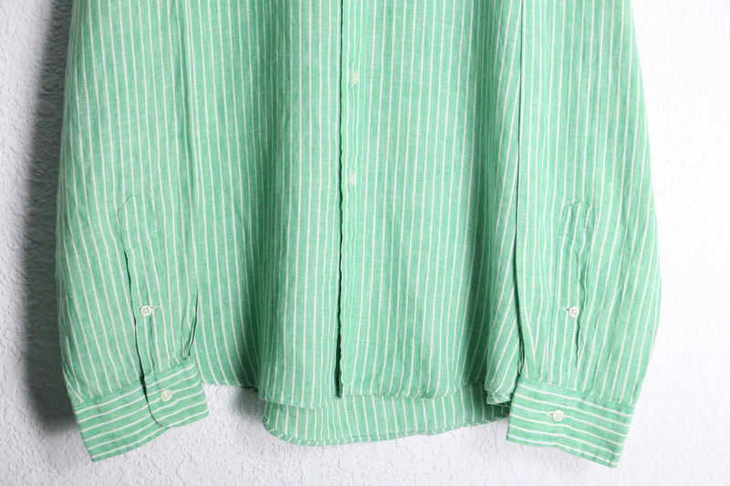 "Ralph Lauren" green × white linen L/S shirt