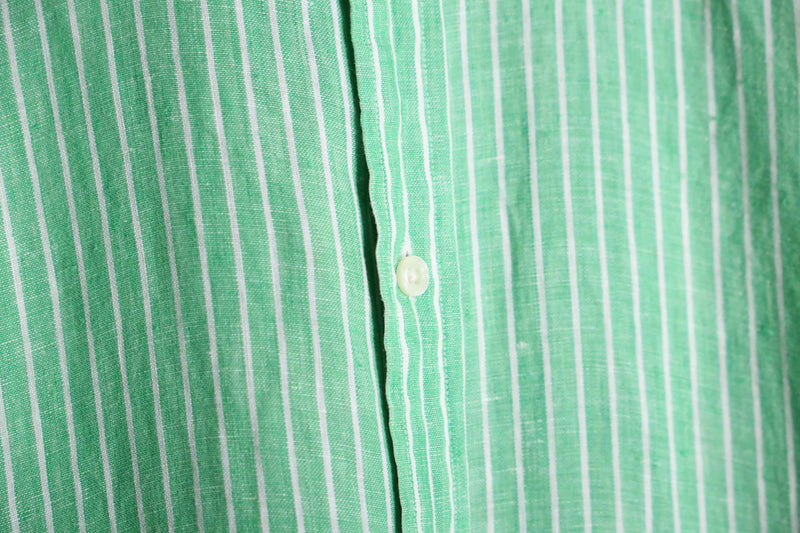 "Ralph Lauren" green × white linen L/S shirt