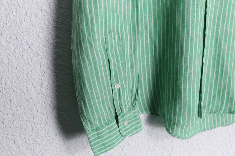 "Ralph Lauren" green × white linen L/S shirt