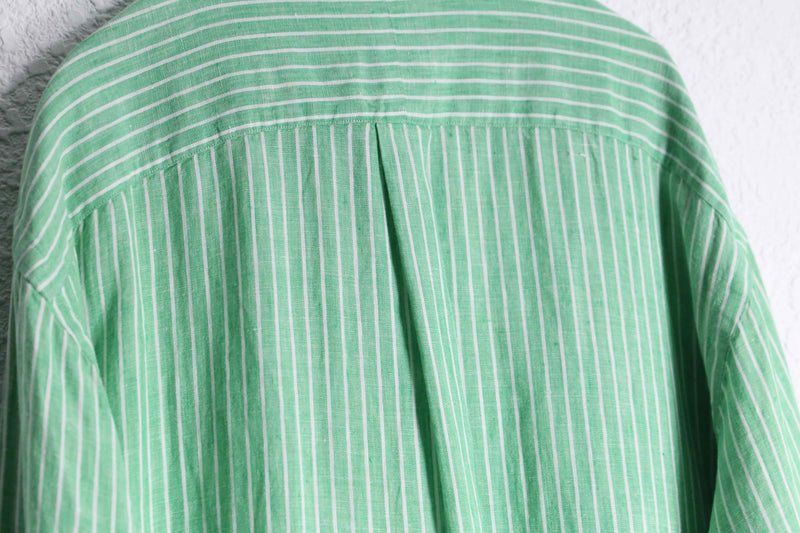 "Ralph Lauren" green × white linen L/S shirt