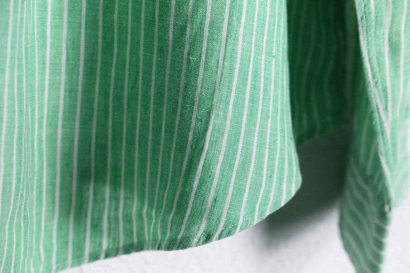 "Ralph Lauren" green × white linen L/S shirt