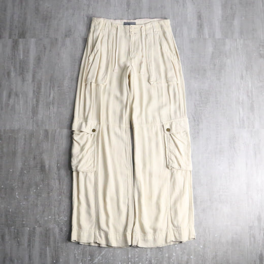 linen rayon ivory wide cargo pants