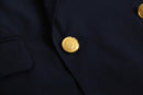 navy color gold button double breasted blazer