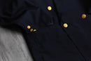 navy color gold button double breasted blazer