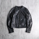 black lamb leather collarless single jacket