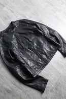 black lamb leather collarless single jacket