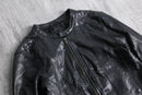 black lamb leather collarless single jacket