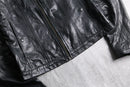 black lamb leather collarless single jacket