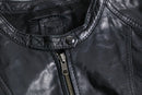 black lamb leather collarless single jacket
