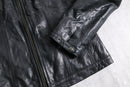 black lamb leather collarless single jacket