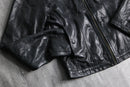 black lamb leather collarless single jacket