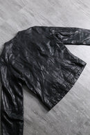 black lamb leather collarless single jacket