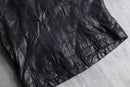 black lamb leather collarless single jacket