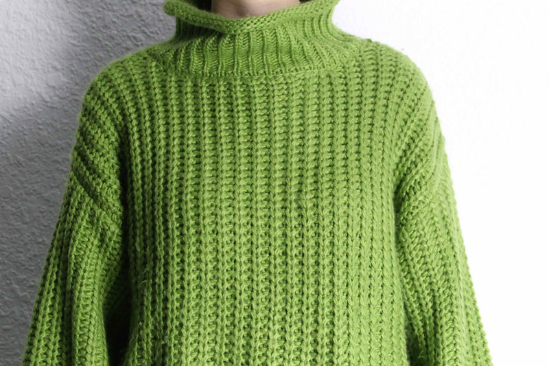 green mock neck hand knit sweater