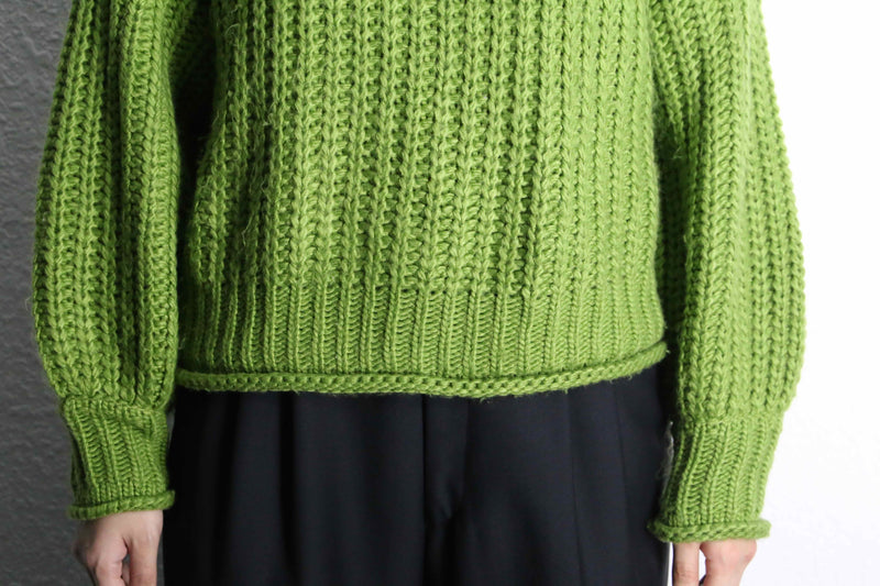 green mock neck hand knit sweater