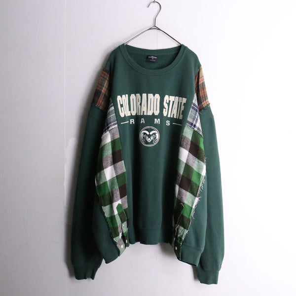 remake "再構築" shirt docking green loose sweat