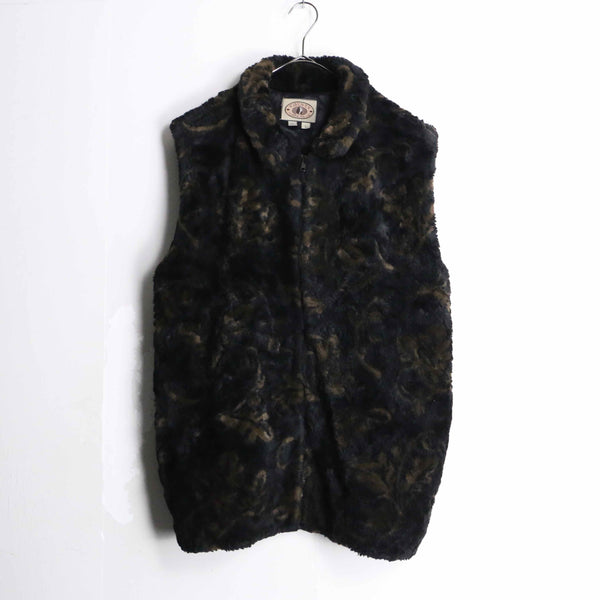 dark brown flower pattern fake far vest