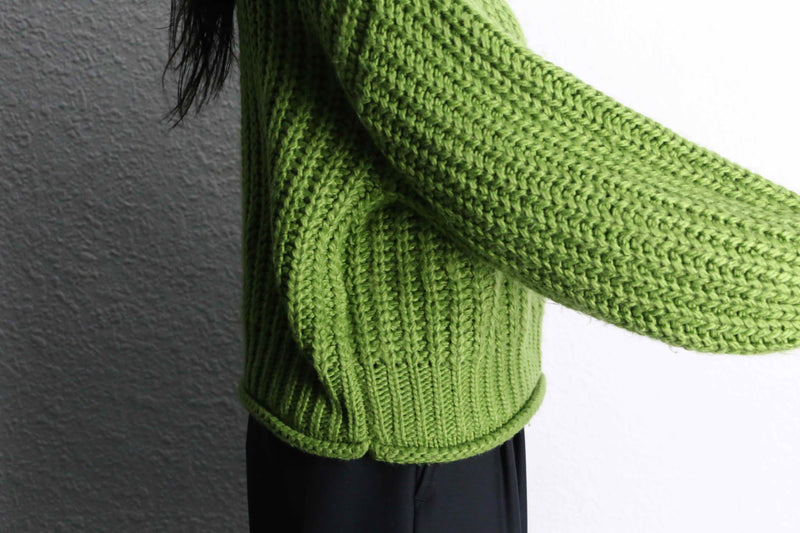 green mock neck hand knit sweater
