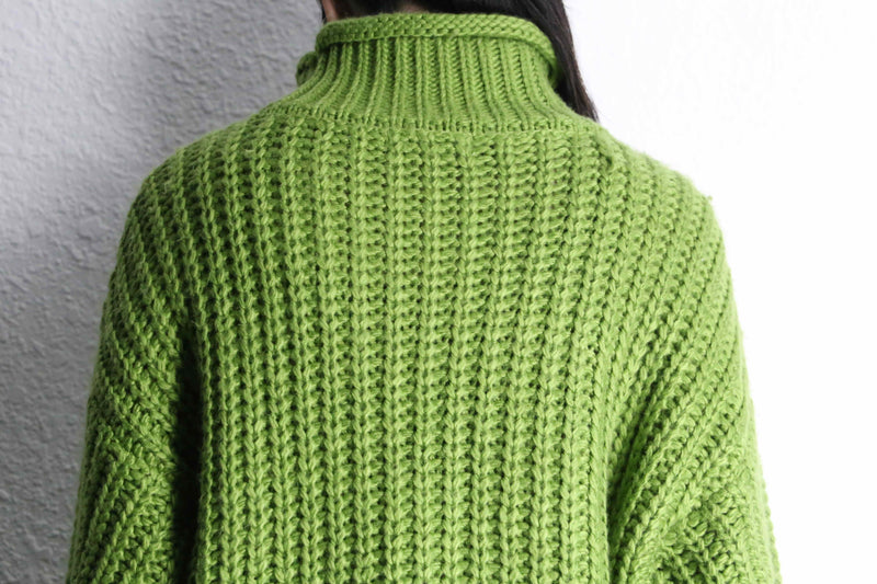 green mock neck hand knit sweater