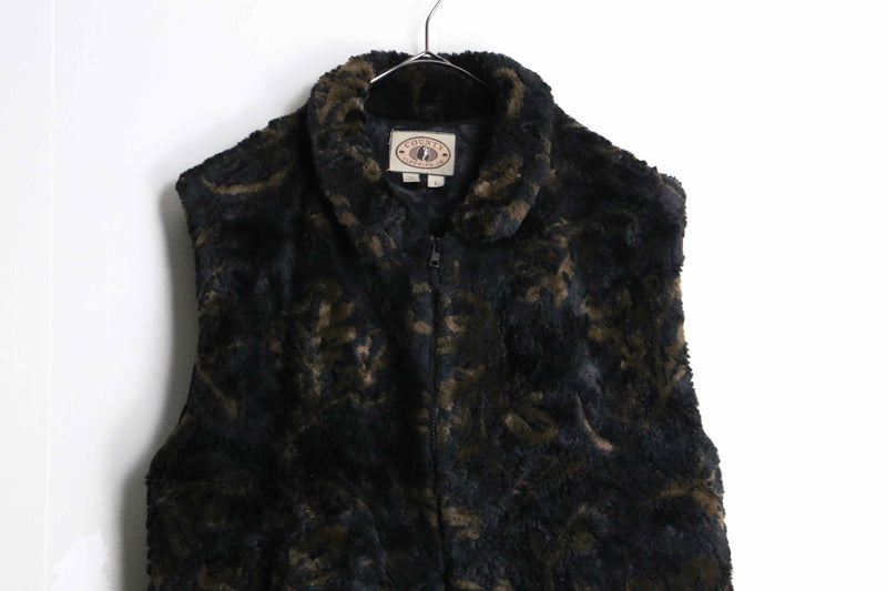 dark brown flower pattern fake far vest