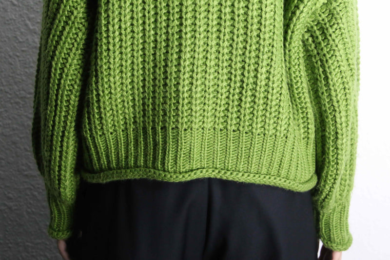 green mock neck hand knit sweater
