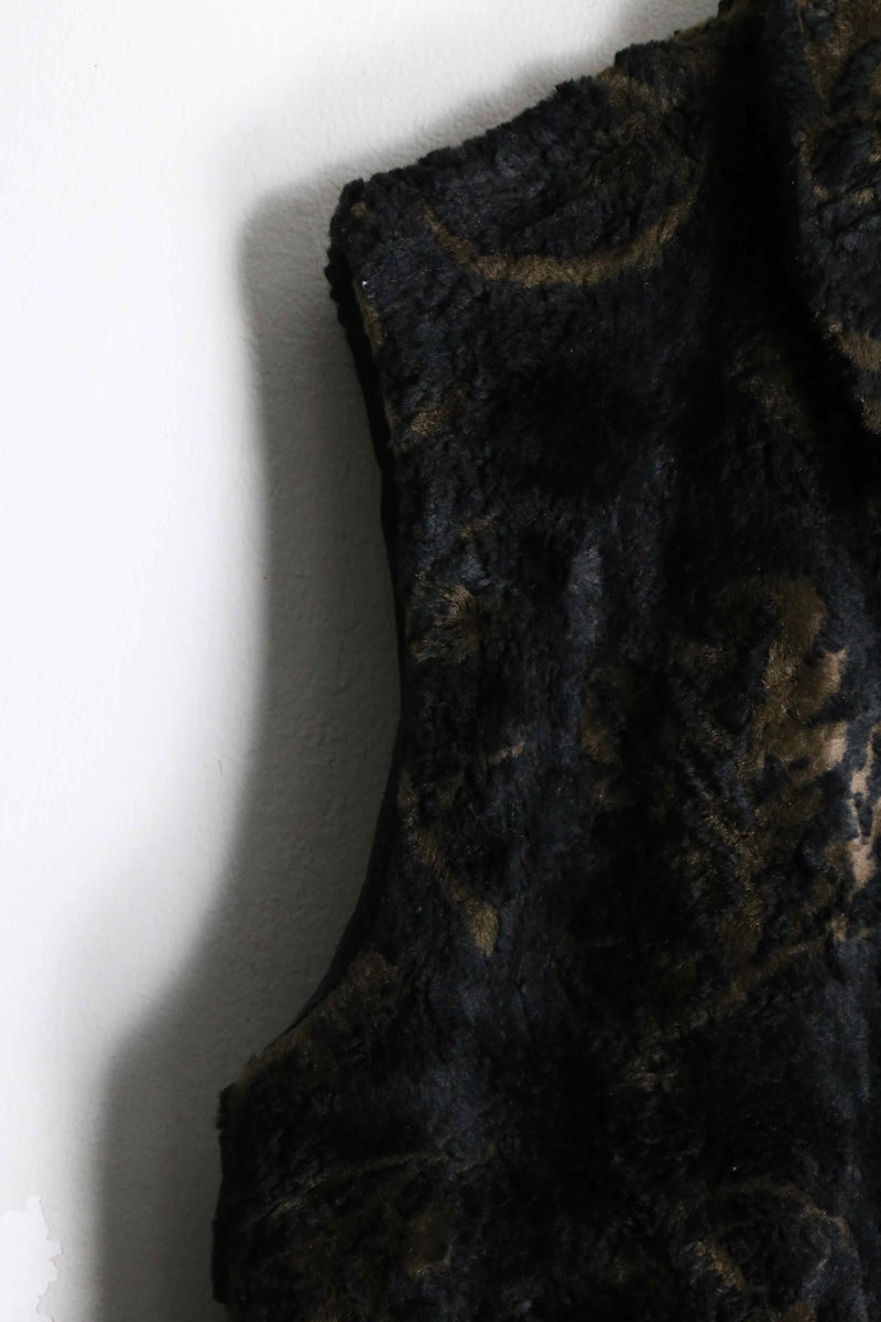 dark brown flower pattern fake far vest