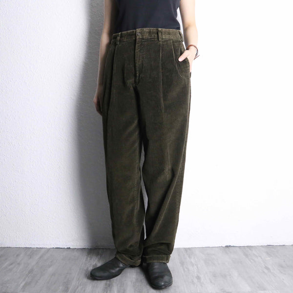 "Eddie Bauer" khaki green wide tapered corduroy pants