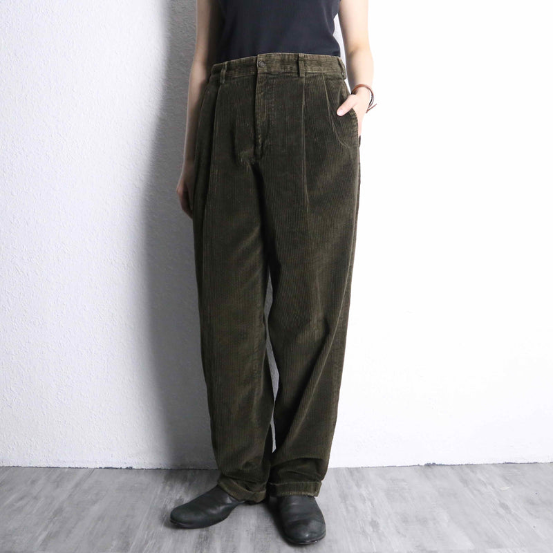 "Eddie Bauer" khaki green wide tapered corduroy pants