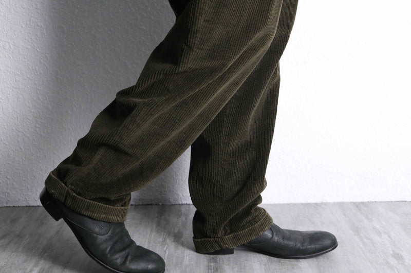 "Eddie Bauer" khaki green wide tapered corduroy pants