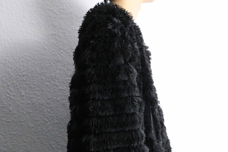 black fake fur unevenness jacket