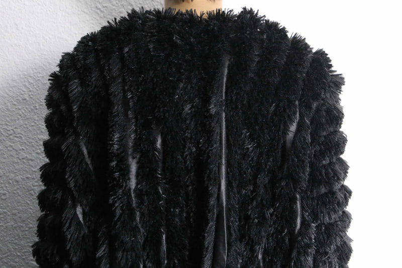black fake fur unevenness jacket