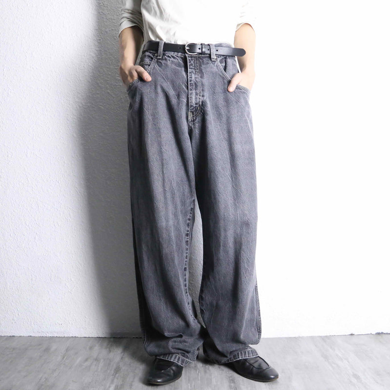 black wide denim pants