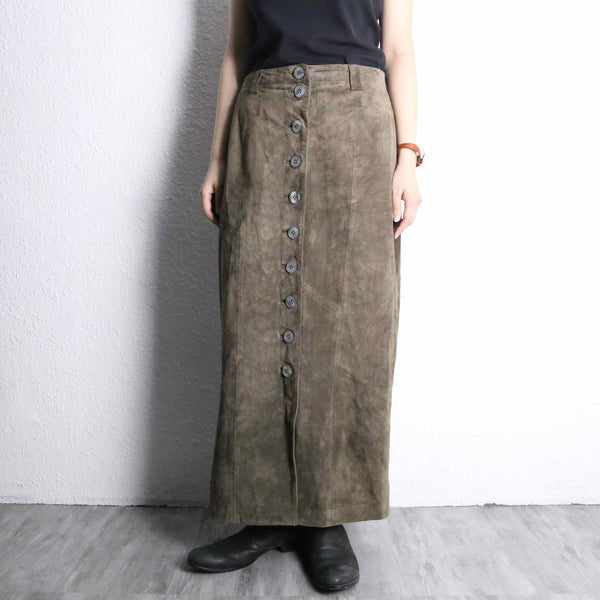 suede leather long skirt