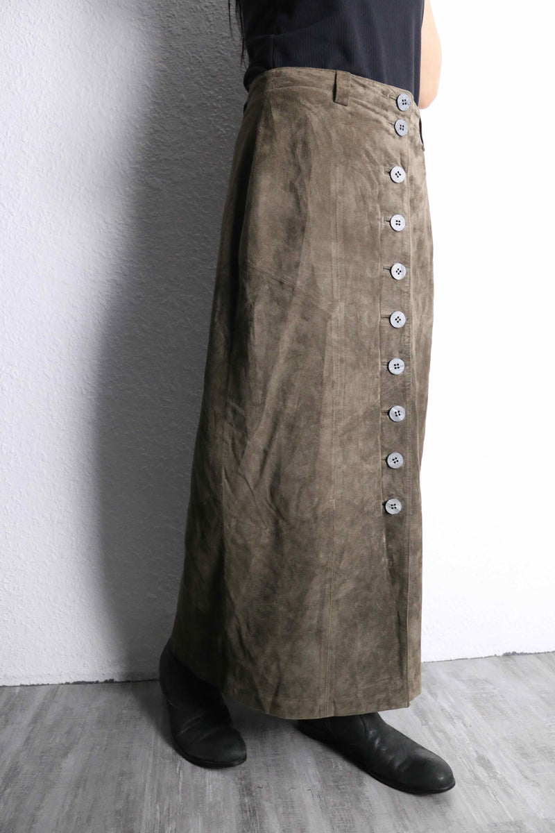 suede leather long skirt