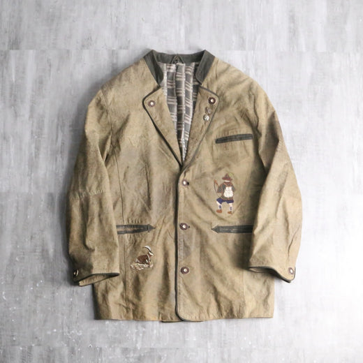 tyrolean embroidered brown leather jacket