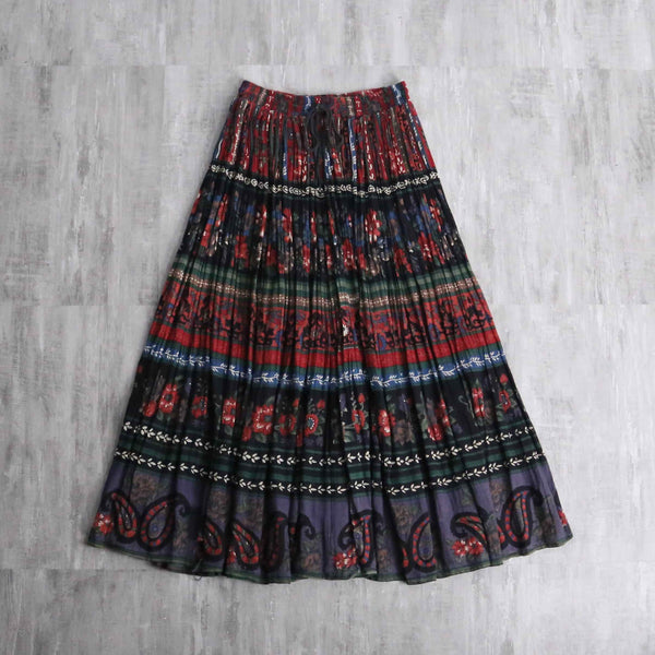 ethnic flower design pleats easy skirt