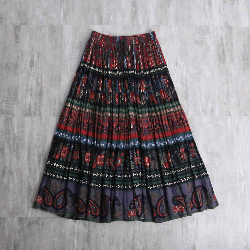 ethnic flower design pleats easy skirt