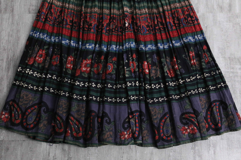 ethnic flower design pleats easy skirt
