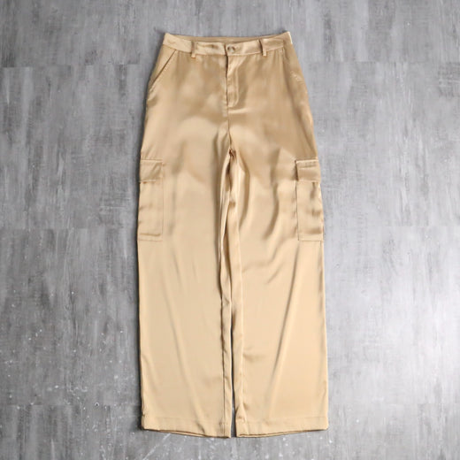 “DKNY JEANS” golden satin wide straight cargo pants