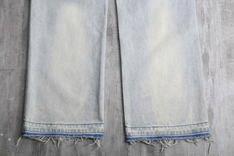 many patchwork design straight denim pants