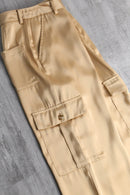 “DKNY JEANS” golden satin wide straight cargo pants